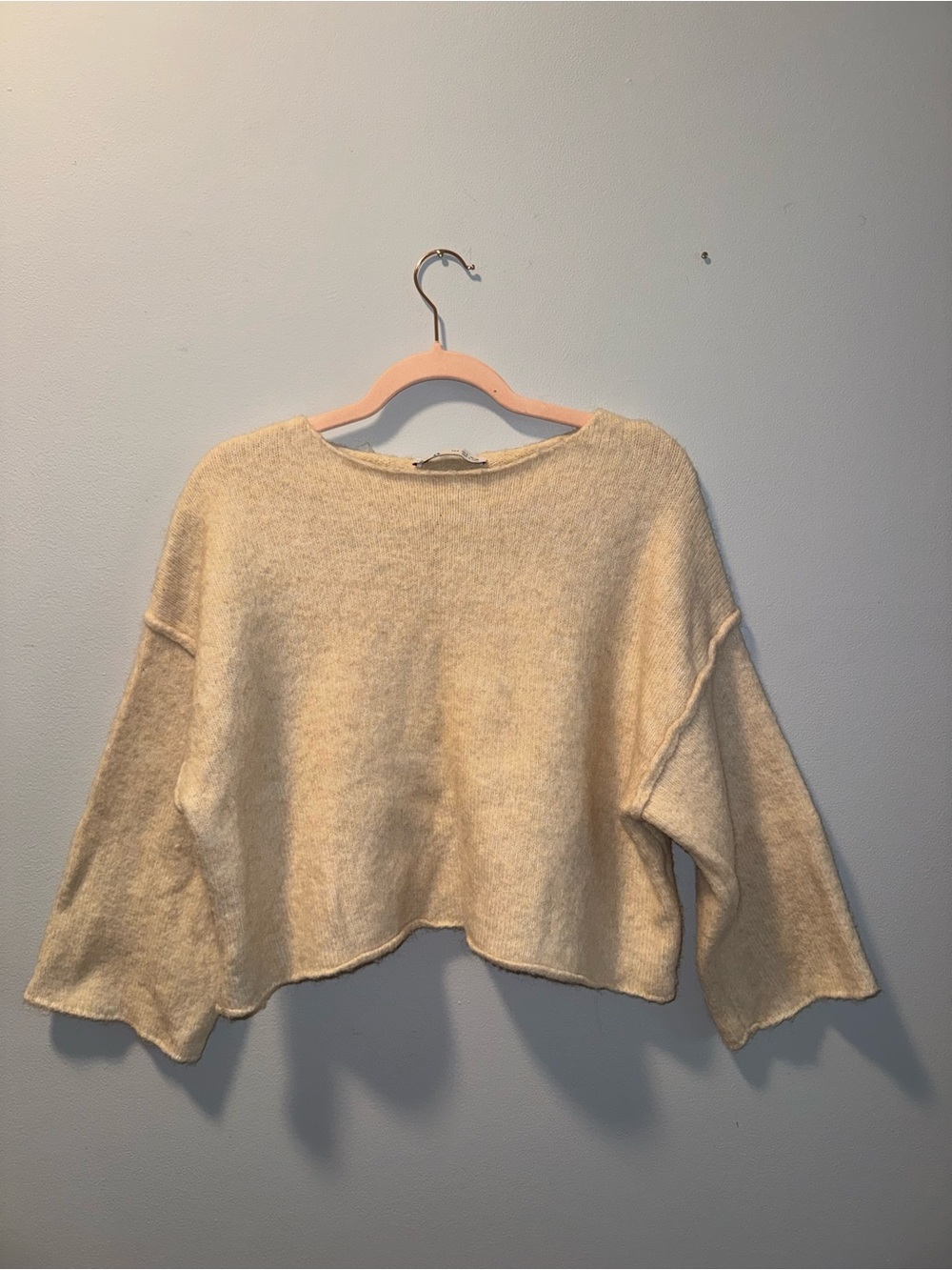 Zara Cream Scoop Neck Cropped Sweater